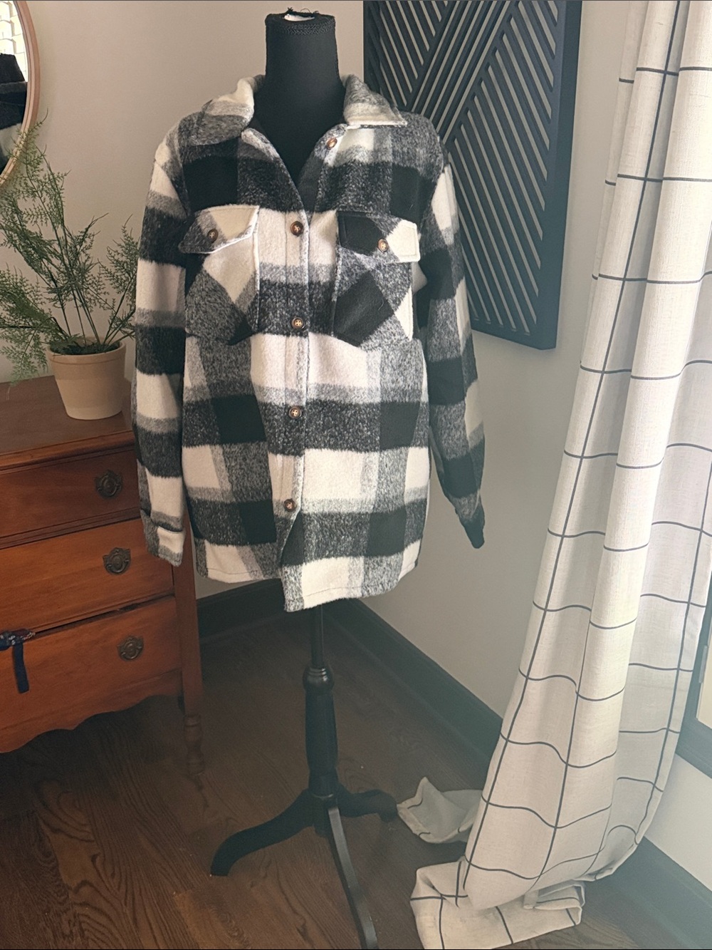 Panache Black and White Buffalo Plaid Shacket